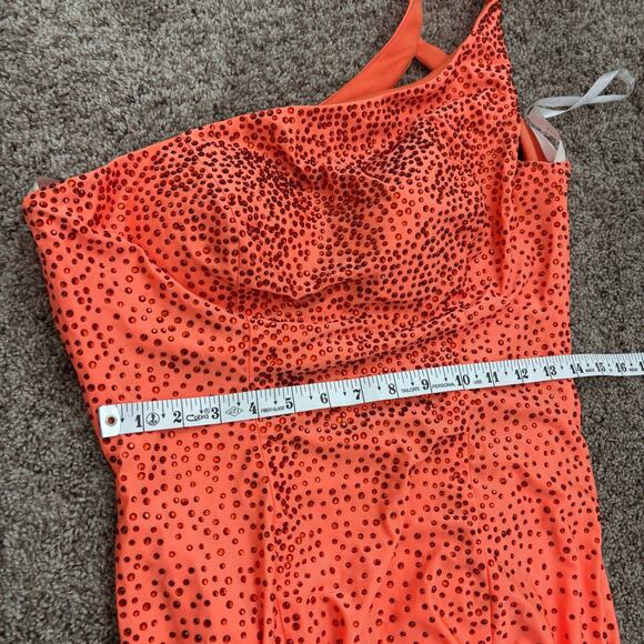 Panoply Orange Fitted Beaded Spandex One Shoulder Gown Prom Formal 10 - Picture 10 of 16